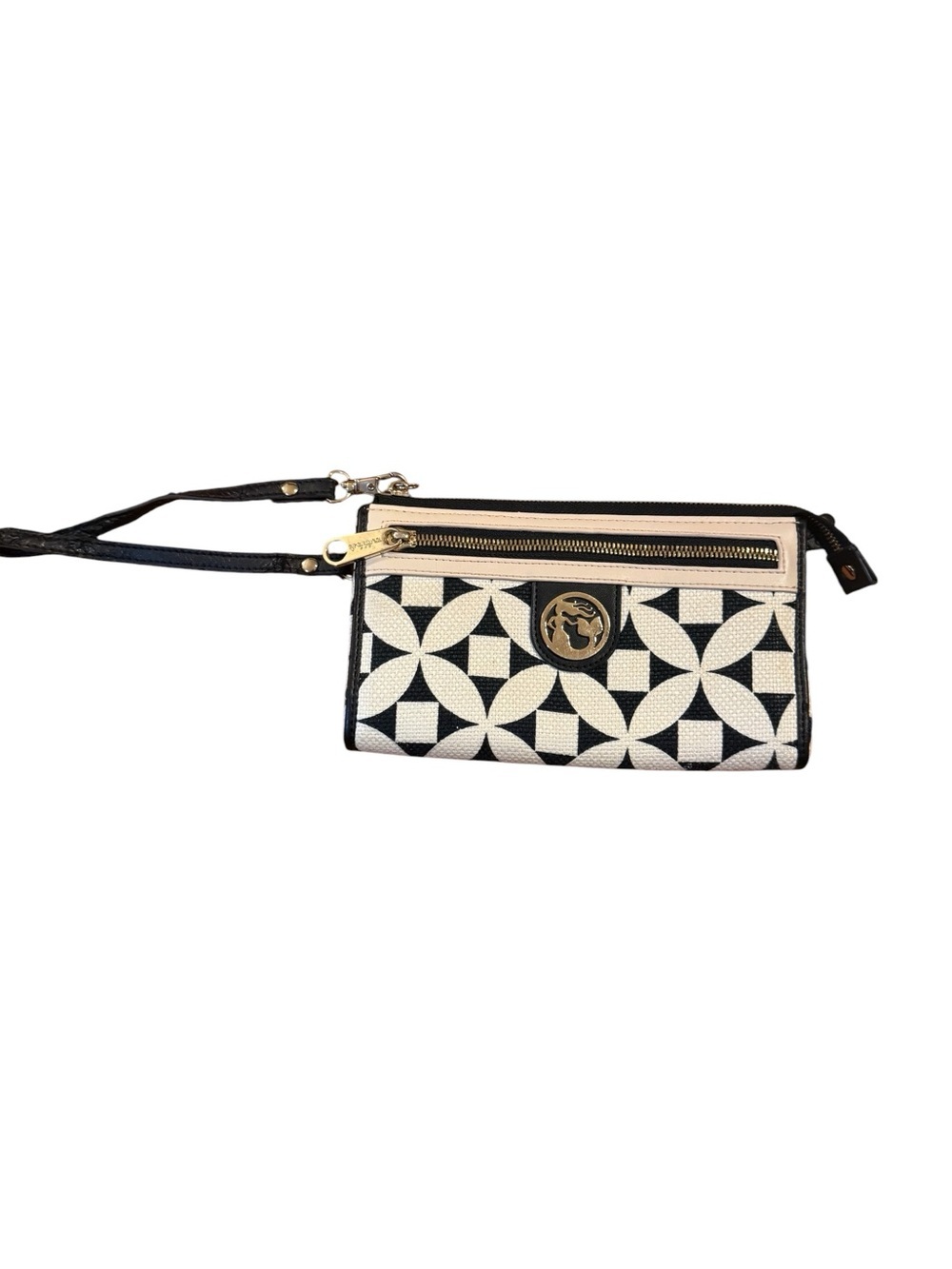 Spartina Patterned Black & White Wristlet Clutch with Gold Accent
